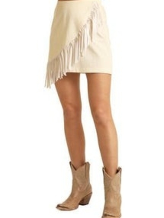 Rockin C Dresses & Skirts - Fringe Mini Suede Skirt in Cream - Women's Skirt #0273